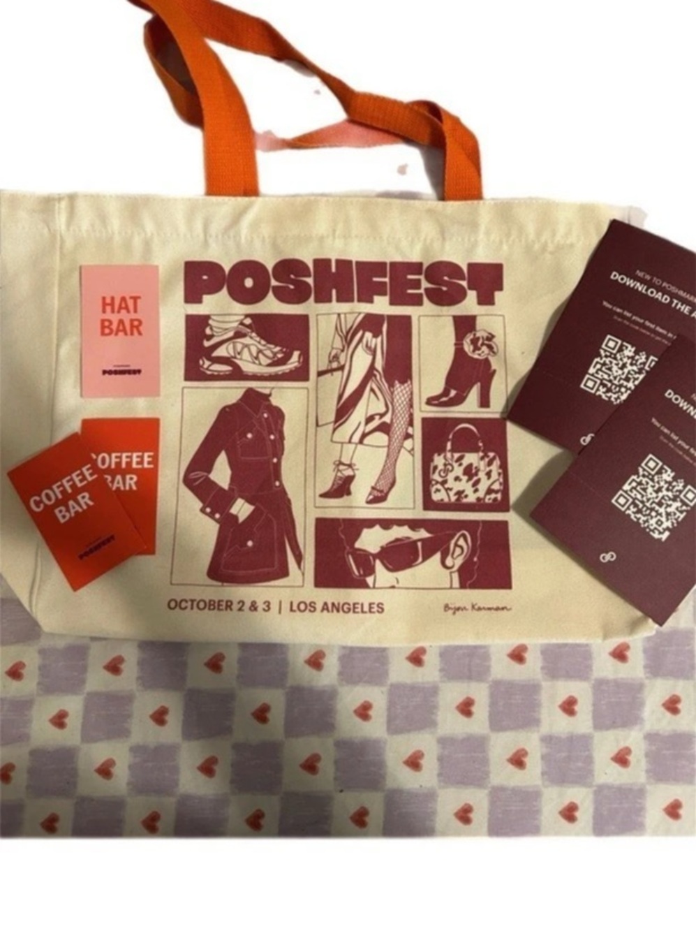 Poshfest Graphic Tote Bag in Cream & Orange NWT